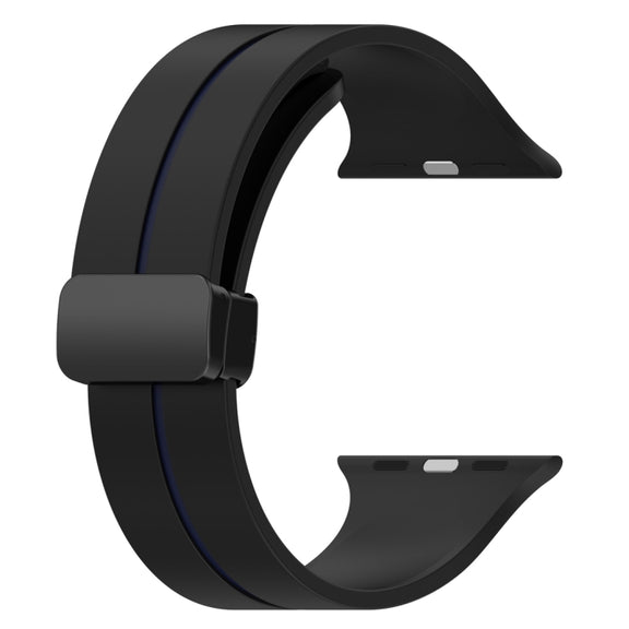 Two Color Folding Buckle Silicone Watch Band For Apple Watch 6 40mm(Black+Blue)