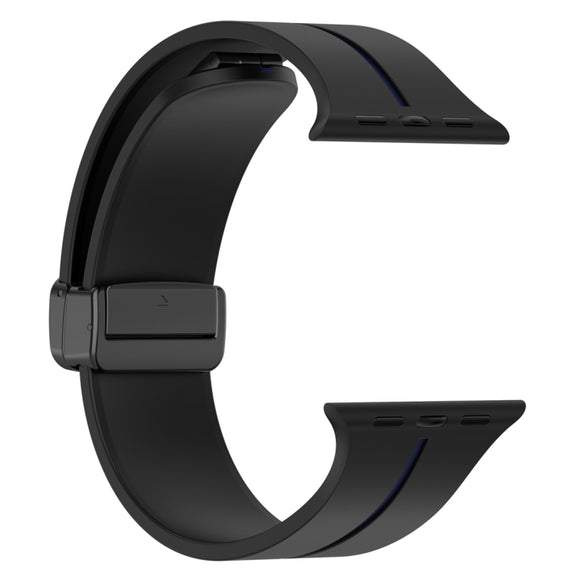 Two Color Folding Buckle Silicone Watch Band For Apple Watch 6 40mm(Black+Blue)
