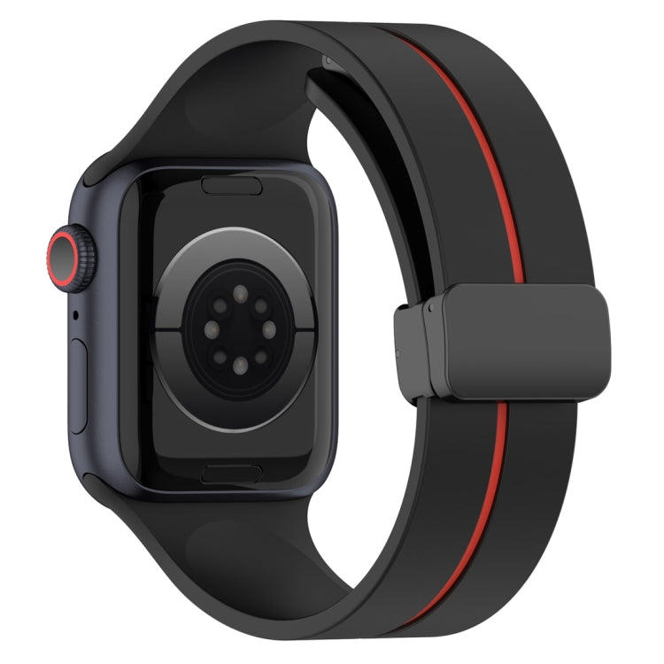 Two Color Folding Buckle Silicone Watch Band For Apple Watch 6 44mm(Black+Red)