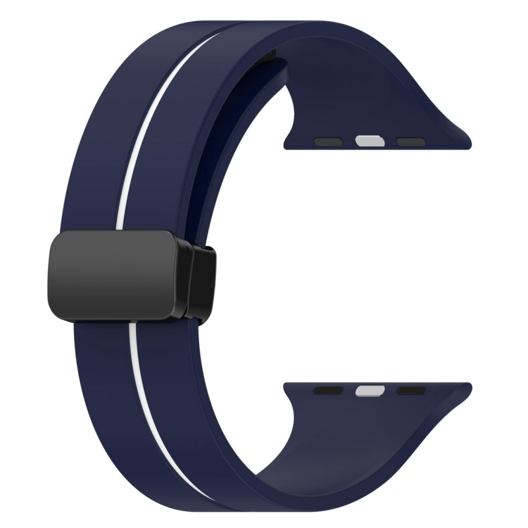 Two Color Folding Buckle Silicone Watch Band For Apple Watch 5 40mm(Midnight Blue+White)