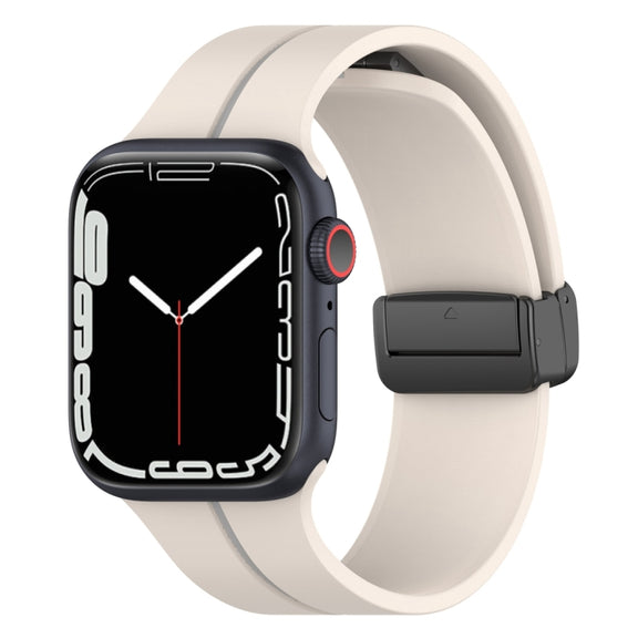 Two Color Folding Buckle Silicone Watch Band For Apple Watch 4 44mm(Starlight+Grey)