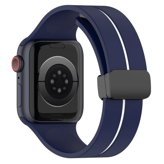 Two Color Folding Buckle Silicone Watch Band For Apple Watch 3 42mm(Midnight Blue+White)