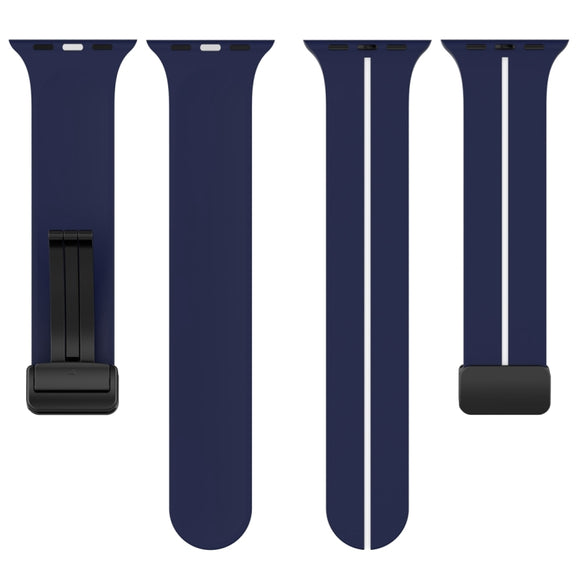 Two Color Folding Buckle Silicone Watch Band For Apple Watch 2 42 mm(Midnight Blue+White)