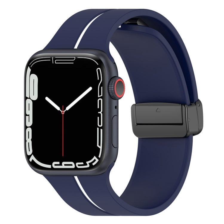 Two Color Folding Buckle Silicone Watch Band For Apple Watch 42mm(Midnight Blue+White) -  by PMC TechLife | Online Shopping South Africa | PMC TechLife
