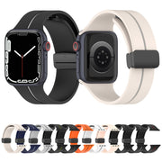 Two Color Folding Buckle Silicone Watch Band For Apple Watch 5 40mm(Midnight Blue+White)