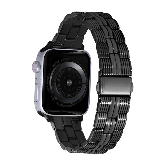 3-Beads Stripe Metal Watch Band For Apple Watch 3 38mm(Black)