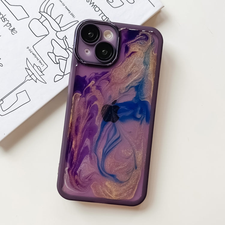 For iPhone 14 Oil Painting Electroplating TPU Phone Case(Purple)