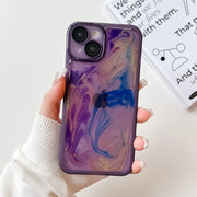 For iPhone 14 Oil Painting Electroplating TPU Phone Case(Purple)