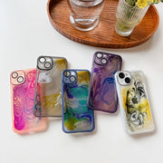 For iPhone 14 Oil Painting Electroplating TPU Phone Case(Purple)