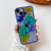 For iPhone 14 Plus Oil Painting Electroplating TPU Phone Case(Blue)