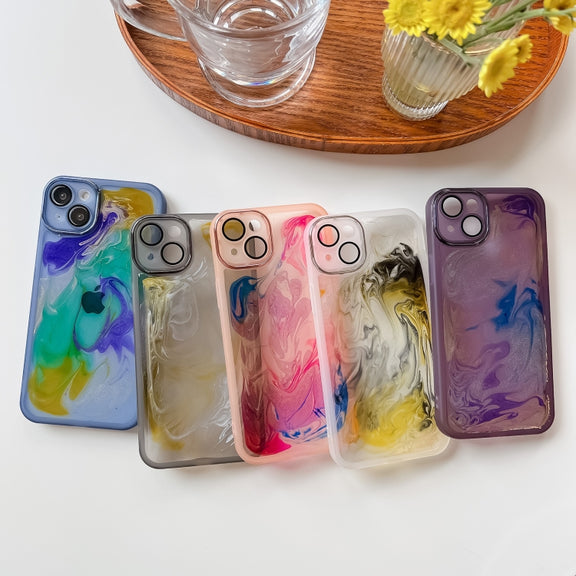 For iPhone 14 Plus Oil Painting Electroplating TPU Phone Case(White)