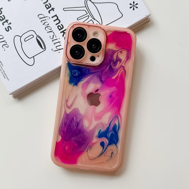 For iPhone 14 Pro Max Oil Painting Electroplating TPU Phone Case(Pink)