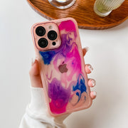 For iPhone 14 Pro Max Oil Painting Electroplating TPU Phone Case(Pink)