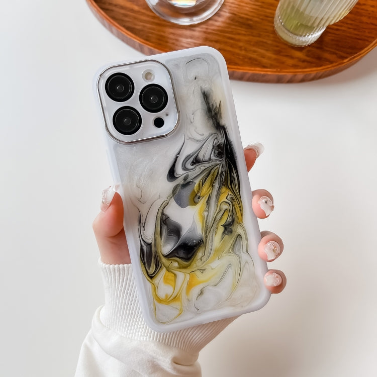 For iPhone 14 Pro Max Oil Painting Electroplating TPU Phone Case(White)