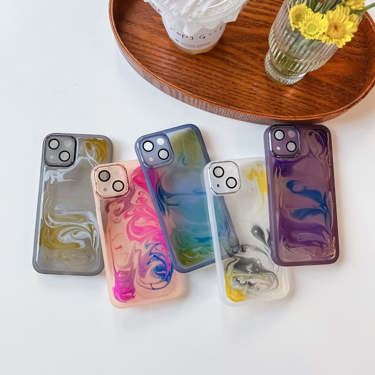 For iPhone 13 Oil Painting Electroplating TPU Phone Case(Pink)