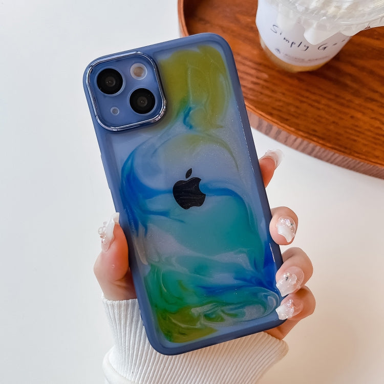 For iPhone 13 Oil Painting Electroplating TPU Phone Case(Blue)