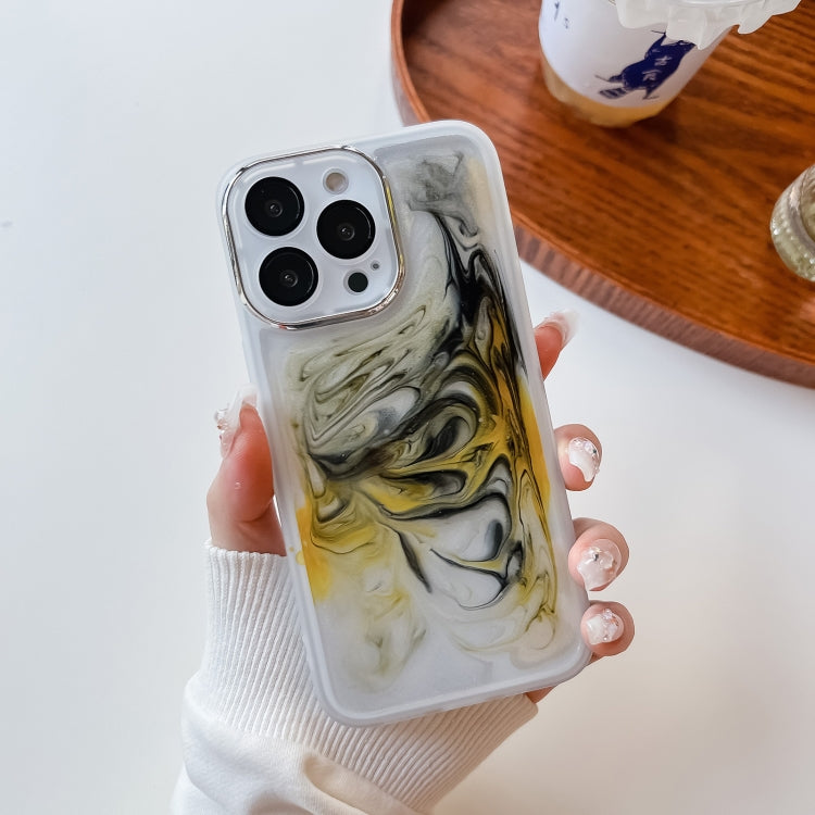 For iPhone 13 Pro Oil Painting Electroplating TPU Phone Case(White)