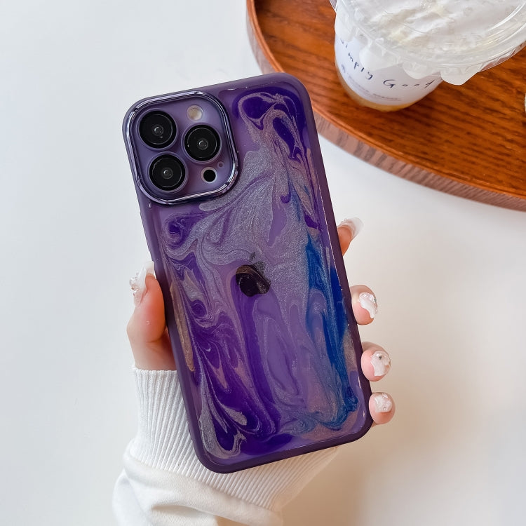 For iPhone 13 Pro Max Oil Painting Electroplating TPU Phone Case(Purple)