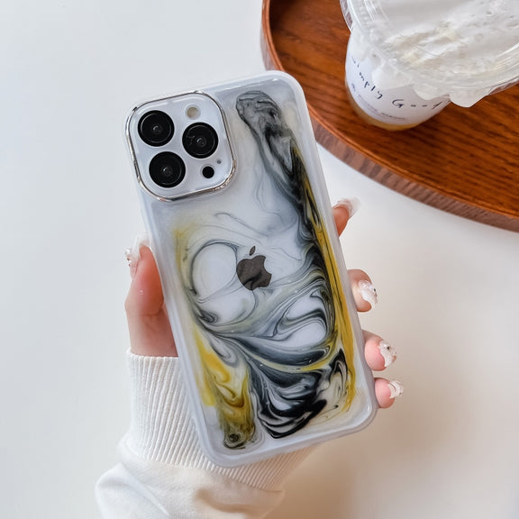 For iPhone 13 Pro Max Oil Painting Electroplating TPU Phone Case(White)