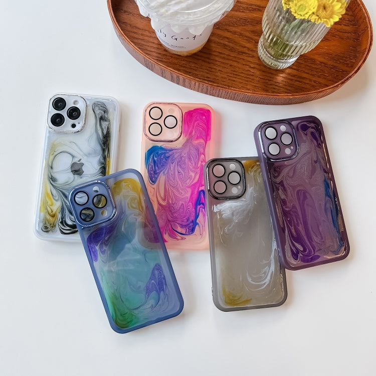 For iPhone 13 Pro Max Oil Painting Electroplating TPU Phone Case(White)