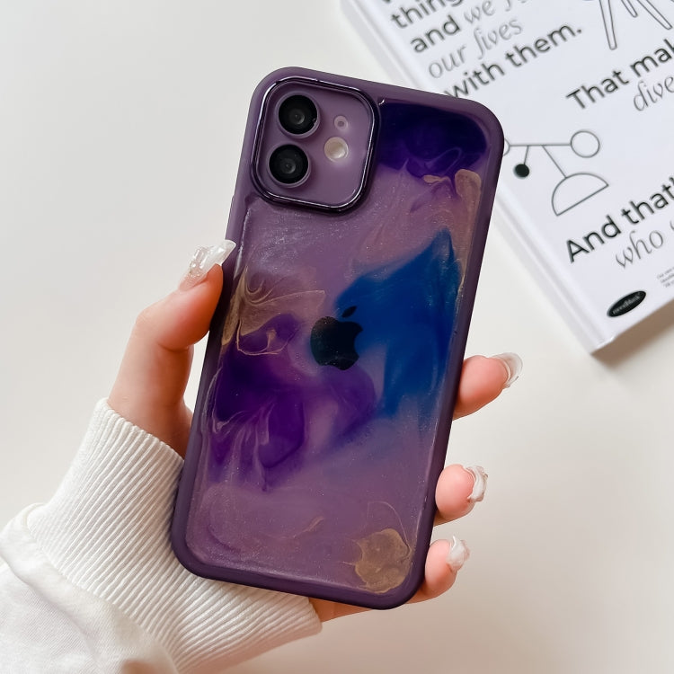 For iPhone 12 Oil Painting Electroplating TPU Phone Case(Purple)