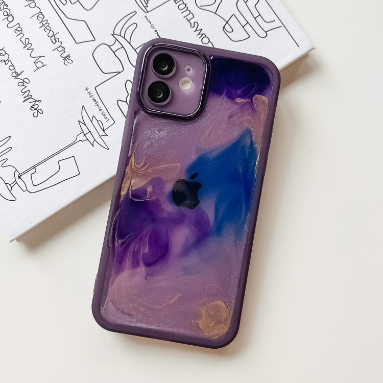 For iPhone 12 Oil Painting Electroplating TPU Phone Case(Purple)