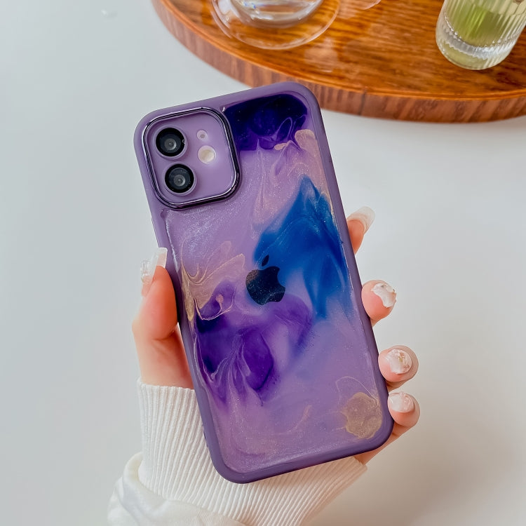 For iPhone 12 Oil Painting Electroplating TPU Phone Case(Purple)
