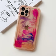 For iPhone 12 Pro Oil Painting Electroplating TPU Phone Case(Pink)