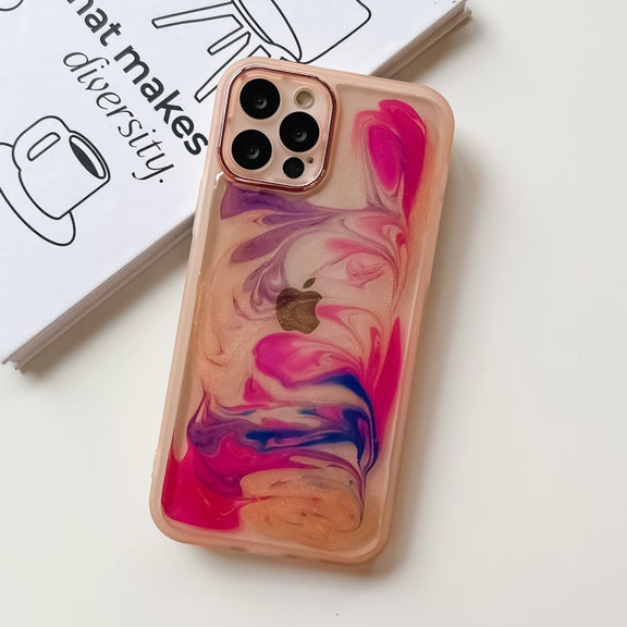 For iPhone 12 Pro Oil Painting Electroplating TPU Phone Case(Pink)
