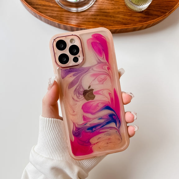 For iPhone 12 Pro Oil Painting Electroplating TPU Phone Case(Pink)