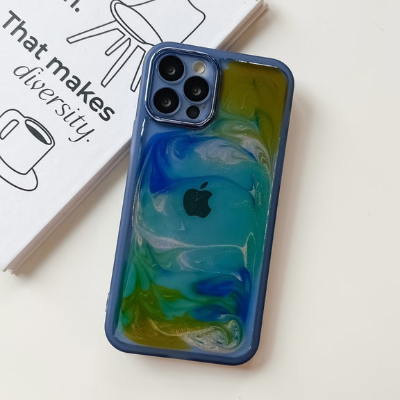 For iPhone 12 Pro Oil Painting Electroplating TPU Phone Case(Blue)