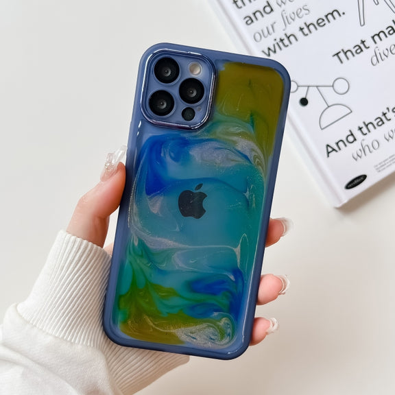 For iPhone 12 Pro Oil Painting Electroplating TPU Phone Case(Blue)