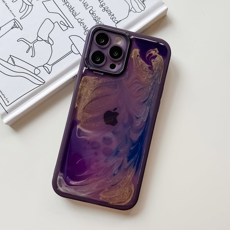 For iPhone 12 Pro Max Oil Painting Electroplating TPU Phone Case(Purple)