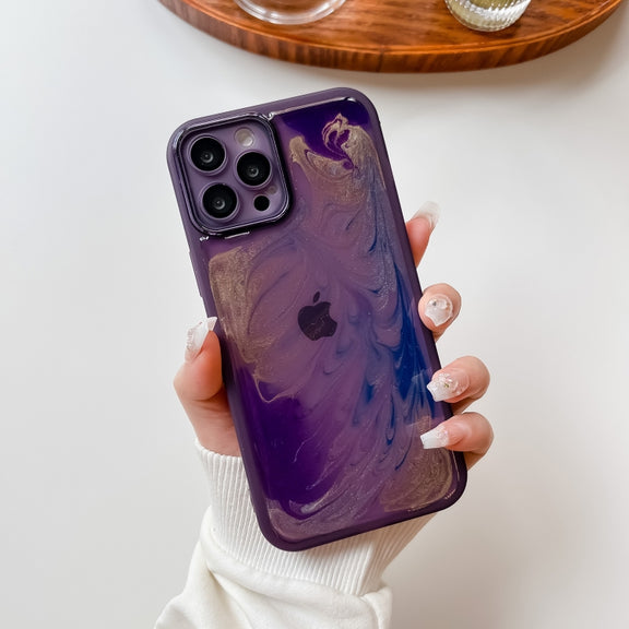 For iPhone 12 Pro Max Oil Painting Electroplating TPU Phone Case(Purple)