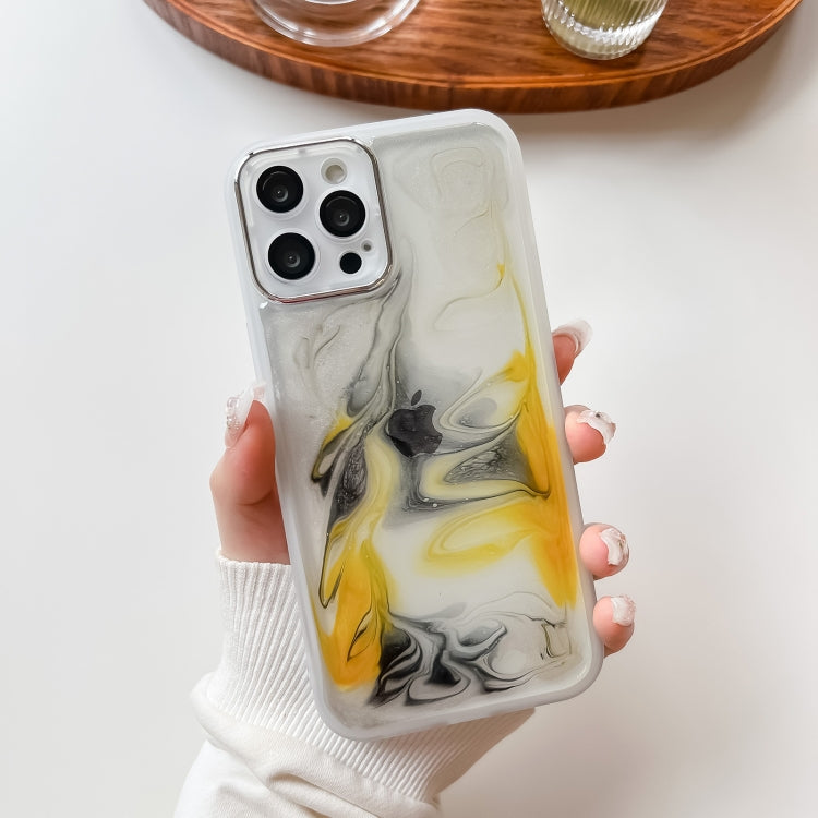 For iPhone 12 Pro Max Oil Painting Electroplating TPU Phone Case(White)