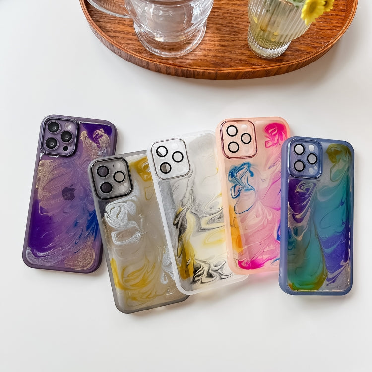 For iPhone 12 Pro Max Oil Painting Electroplating TPU Phone Case(White)
