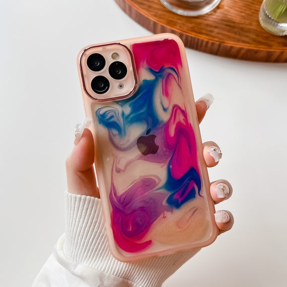 For iPhone 11 Pro Oil Painting Electroplating TPU Phone Case(Pink)
