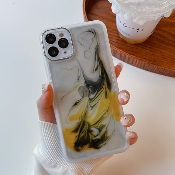 For iPhone 11 Pro Max Oil Painting Electroplating TPU Phone Case(White)