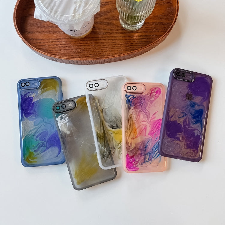 For iPhone 8 Plus / 7 Plus Oil Painting Electroplating TPU Phone Case(Purple)