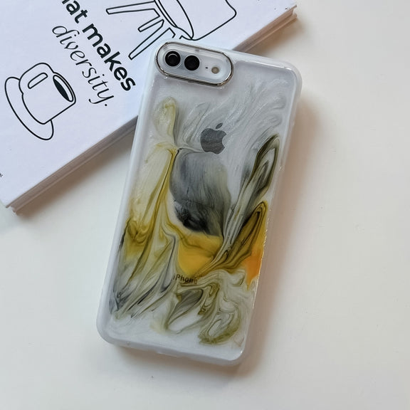 For iPhone 8 Plus / 7 Plus Oil Painting Electroplating TPU Phone Case(White)