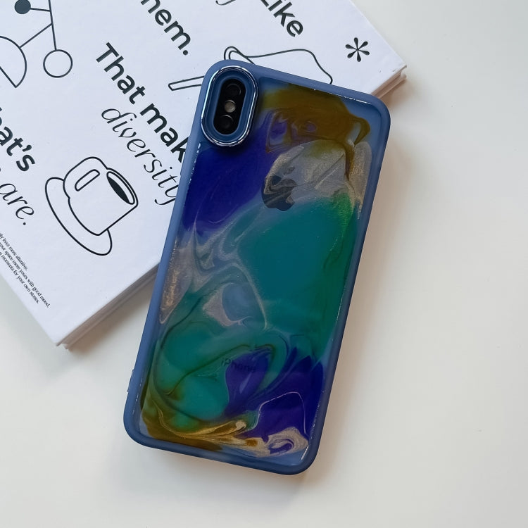 For iPhone XS Max Oil Painting Electroplating TPU Phone Case(Blue)