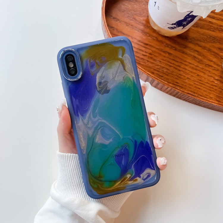 For iPhone XS Max Oil Painting Electroplating TPU Phone Case(Blue)