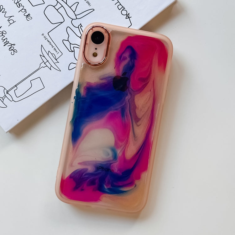 For iPhone XR Oil Painting Electroplating TPU Phone Case(Pink)