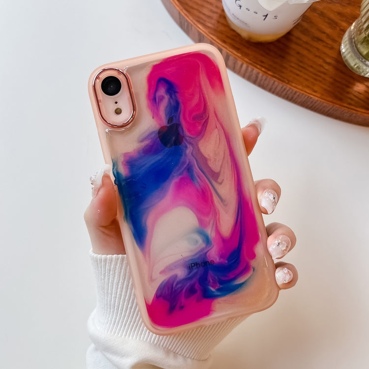 For iPhone XR Oil Painting Electroplating TPU Phone Case(Pink)