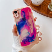 For iPhone XR Oil Painting Electroplating TPU Phone Case(Pink)