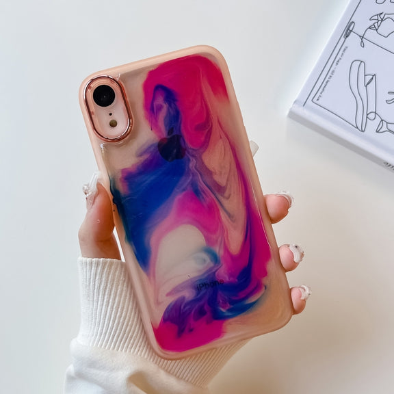 For iPhone XR Oil Painting Electroplating TPU Phone Case(Pink)