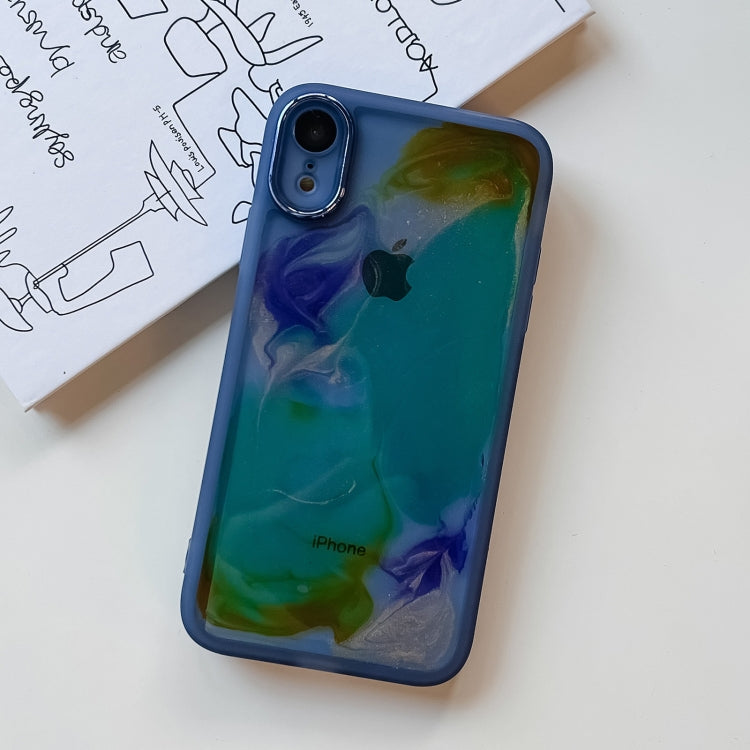 For iPhone XR Oil Painting Electroplating TPU Phone Case(Blue)