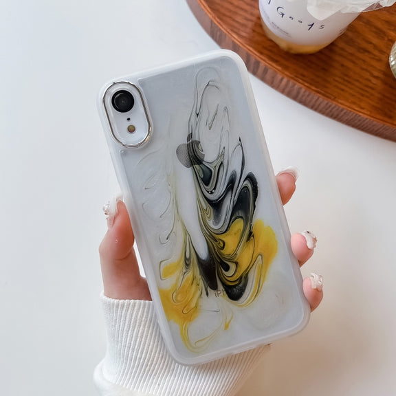 For iPhone XR Oil Painting Electroplating TPU Phone Case(White)