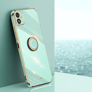 For Samsung Galaxy F14 5G XINLI Straight Edge 6D Electroplate TPU Phone Case with Ring Holder(Mint Green)