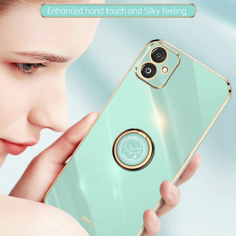 For Samsung Galaxy F14 5G XINLI Straight Edge 6D Electroplate TPU Phone Case with Ring Holder(Mint Green)